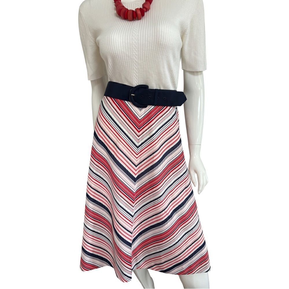 Mod 60s / 70s Handmade One of a Kind Diagonal Stripe High Waist A-Line Skirt